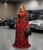 Women O-neck Long Sleeve Floral Print Pleated Maxi Dress Evening Sexy Party Birthday Vacation Long Dresses Vestidos