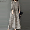 Long Sleeve Gingham Patchwork Maxi Dress V Neck Vintage Holiday Spring Vestidos Women Check Loose Casual Long Dress