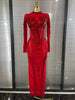 Sparkly Crystal Women Long Sleeve Sexy Mesh See Through Bodycon Long Dress Bar Singer Celebrate Performance Costumes Stage Wear