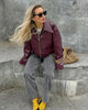 Womens Jacket Outerwears Cropped Faux Leather Jacket Autumn Long Sleeve Burgundy Bomber Jackets Casual Zipper Short Jacket