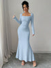 Women's Four Seasons Women's Elegant Temperament Retro Solid Color Square Collar Long Sleeve Dress