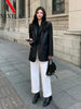 Spring Autumn Elegant PU Leather Office Jacket Long Sleeve Blazer Slim Fit with Lapel Flap Pockets for Women Clothing
