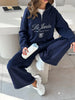 Casual Letter Embroidered Sweatshirt Sports Pants Suit Spring and Autumn Women Half Zipper Jacket Wide Leg Pants 2Pcs