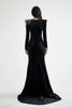 High Street Designer Maxi Dresses Women's Formal Long Sleeve Beaded Acetic Velvet Long Maxi Dress