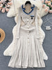 Autumn Winter Wear Dress Women Polo Single Breasted Pocket Design Bodycon Knitting Temperament Sweater Long Dresses