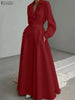 Women Autumn OL Work Dress Elegant Lapel Long Sleeve Office Dresses Solid Belted Robe Stylish A Line Party Vestidos