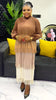 Tassel Patchwok Color Block Dress for Women Pleated Puff Sleeve Mid-calf Dresses Female Autumn
