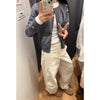 Retro American Curved Knife Navy Blue Wide Leg Straight Jeans Women Spring Autumn Casual High Waist Trousers Loose Casual Pants