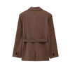 Spring Office Lady Elegant Brown Women Suit Casual Sashes Oversized Shrug Blazer Chic Zipper Long Pant