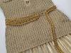 Winter in Stock Autumn Lady Stylish Fake 2Pcs Designed O-neck Long Sleeve Women Knit Pleated Dress With Waist Chain