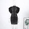 Sexy Lace See Through Party Dress Women Slim Fly Sleeve O-neck Evening Solid Dresses Female Patchwork Pleated Robe Lady