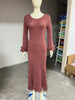 Pleated Wavy Knit Maxi Dress For Women Lace-up Long Sleeve Loose Casual Sweater Dress Female Party Clothes Solid Elegant