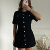 White Elegant Knitted Mini Dress For Women Metal Button Sexy Slim Rib Sweater Dress Holiday Party Outfits Autumn