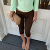 Women’s Split Hem Capri Pants Fold Over Waist Solid Color Slim Fit Cropped Pants Trousers