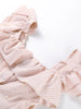 Flying Sleeve Ruffle Striped Slip Long Dress Women Elegant Square Collar Waist Cinching Pleat Party Dresses Chic Ladies Vestido