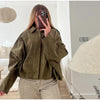 Casual Suede Jackets Women Loose High Neck Long Sleeves Pocket Zipper Coats Female Autumn Winter Chic Solid Outwear