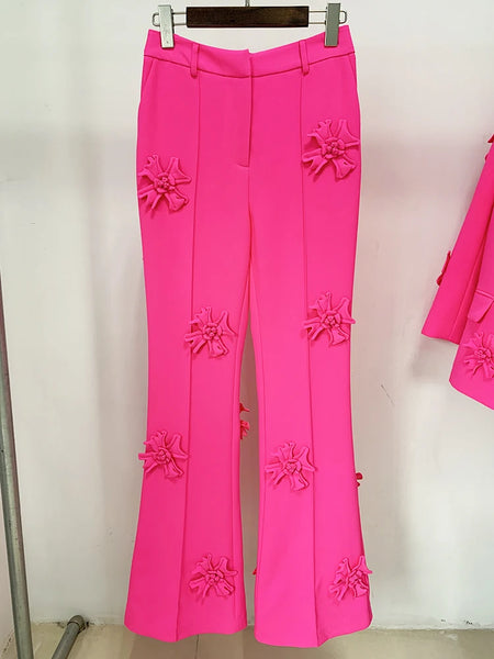 High Street Designer Trousers Women Flowers Appliques Pants