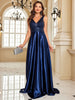 Elegant Sequins Evening Dress For Women Deep V-neck Satin Prom Party Green Dress Floor Length Blue Formal Gowns