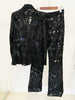 High Street Designer Runway Suit Set Women's Single Button Guipure Lace Sequined Blazer Pants Suit