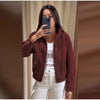 Solid Faux Suede Jackets Women's Stand Collar Full Sleeves Zip Cropped Coat Autumn Winter Lady Casual Outerwear