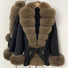 Real Fur Wool Jacket Reality Fur Jacket Women Natural Fox Fur Cuffs Winter Clothing Female Elegant with Belt Woolen Coat