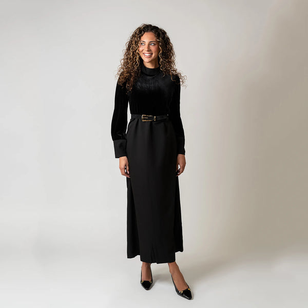 AW26 Women Velvet Patchwork Dress Elegant Lady Maxi Dress