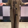 Spring Autumn Jacquard Twists Cardigan Sweater Large Size Women Long Hooded Single Breasted Knitted Cardigan Coat M-5XL