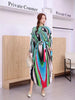 Pleated Printting Batwing Sleeve Dress For Women Spring Autumn Chic V-Neck Loose Famale Clothing 2DB4541
