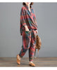 2 Piece Sets Women Casual Pants Suits Autumn Vintage Style Plaid Pattern Loose Female Tops And Harem Pants D405