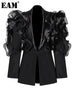 Women Black Ruffles Shaped Elegant Slim Blazer Lapel Long Sleeve Jacket Tide Spring Autumn 7AB8042