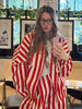 Vintage Contrast Striped Coat Pants Suit Women Chic Zipper Elastic Waist Button Lantern Trouser Suit Autumn Daily Street Outfit