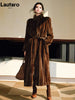 Spring Winter Long Soft Thick Warm Brown Faux Mink Fur Coat Women Elegant Chic Fluffy Overcoat