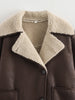 Women Casual Faux Leather Fleece Coats Vintage Solid Single Breasted Lapel Long Sleeve Jacket With Pockets Streetwear
