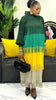 Tassel Patchwok Color Block Dress for Women Pleated Puff Sleeve Mid-calf Dresses Female Autumn