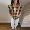 Printed Faux Fur Splicing Jacket Autumn Winter V-neck Slim Waist Cinched Full Sleeve Cropped Coat Women's Outwear
