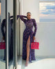 Women O-Neck Long Sleeve Print Split Maxi Long Dress Fall Autumn Evening Party Vacation Birthday Dresses Vestidos