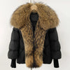 Puffer Coat Women Knit Sleeve Real Fur Coat Winter Large Real Raccoon Fur White Duck Down Jacket Oversized Feather Parka