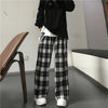 Oversize Women Sweatpants Black Plaid Casual Pants Baggy Elastic Waist Pockets Student Unisex Hip Hop Loose Trousers