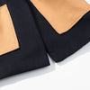 Women Color Block Short Wrap Coat Lapel Collar Waist Tie Faux Fur Cuffs Long Sleeve Loose Elegant Fall Winter Daily Outerwear