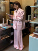 Loose Pink Satin Women's Two Pieces Set Elegant Long Sleeve Blazer With High Waist Maxi Skirt Set Female