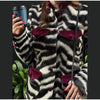 Zebra Striped Faux Fur Jacket Women Stand Collar Burgundy Velvet Patch Pocket Single Breasted Coat Autumn Street Jackets