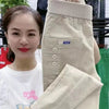 Elegant Women Streetwear Korean Casual Pant Solid Corduroy Harlan Button Pockets Pants Autumn Winter Pants Plus Size