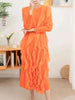 Ruffles Pleated Dress For Women Round Neck Long Sleeves Belt Dresses Female Festival Clothing Spring 2DA3661