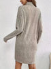 Cozy Casual Turtleneck Dress for Women - Long Sleeve, Ribbed Knit, Mid-Length with Side Stripes - for Fall/Winter