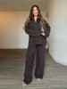 Brown V-Neck Knit Shirt Pants Set Women Solid Long Sleeve Top Empire Straight Loose Trousers Lady Spring Suit