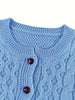 Women's Autumn and Winter Casual and Comfortable Retro Blue Ribbed Long-Sleeved Knitted Cardigan Sweater Jacket