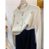 Korean Ladies Round Neck Knitted Cardigan Femme Long Sleeves Embroidery Sweater Coat Autumn Women Knit Jacket Tops