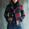 Vestes Femmes Plaid Print Women's Suit Collar Retro Warm Jacket Autumn Winter Versatile Spliced Button Suit Ropa Formal Mujer
