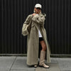 Urban Solid Double Breasted Long Women Coat Loose Full Sleeve Belt Double Breasted Female Jacket Autumn Winter Lady Top