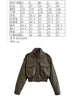 Winter Faux Leather Bomber Jacket Women Short Zipper Front Lapel Outerwear Multiple Pockets Warm Jackets